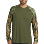 Russell Outdoors Mens Realtree Colorblock Moisture Wicking Long Sleeve Crewneck T-Shirt - Olive Drab Green/Realtree Edge Camo