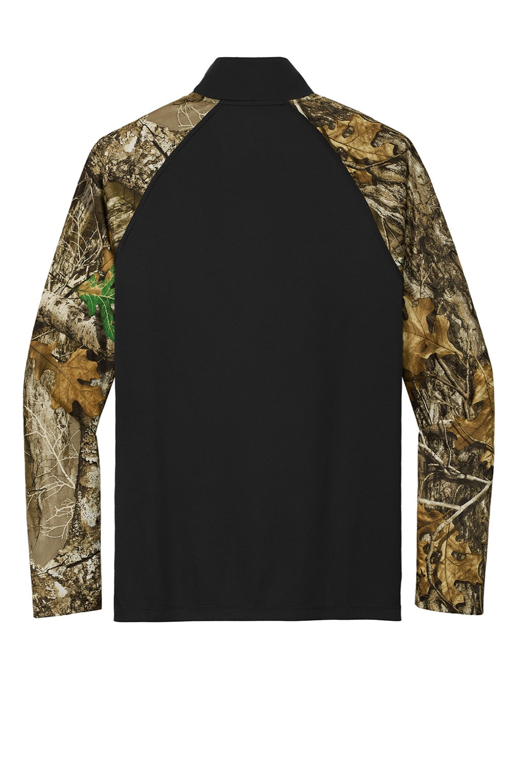 Russell Outdoors RU152 Mens Realtree Colorblock Moisture Wicking 1/4 Zip Sweatshirt Black/Realtree Edge Camo Flat Back