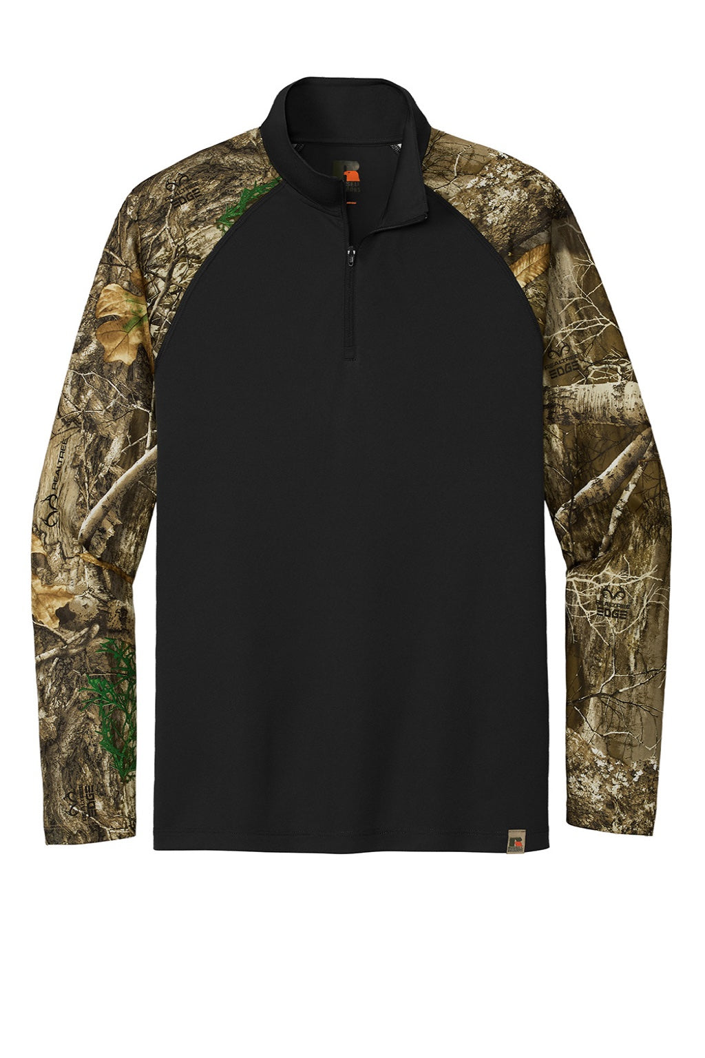 Russell Outdoors RU152 Mens Realtree Colorblock Moisture Wicking 1/4 Zip Sweatshirt Black/Realtree Edge Camo Flat Front