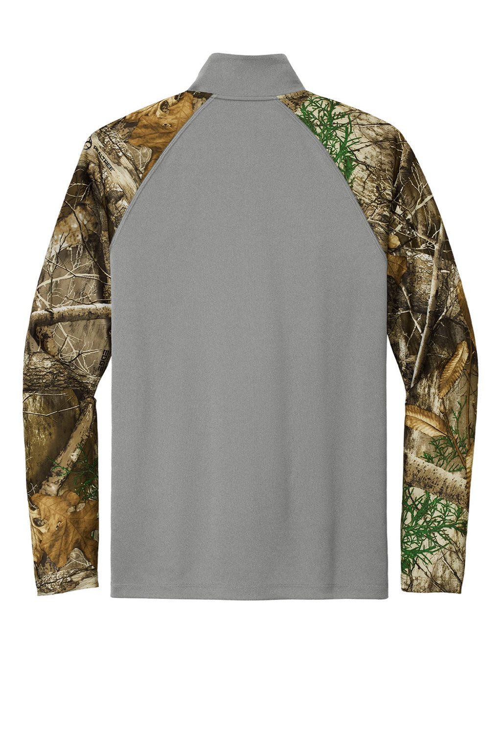 Russell Outdoors RU152 Mens Realtree Colorblock Moisture Wicking 1/4 Zip Sweatshirt Heather Concrete Grey/Realtree Edge Camo Flat Back