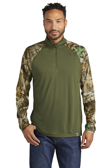 Russell Outdoors RU152 Mens Realtree Colorblock Moisture Wicking 1/4 Zip Sweatshirt Olive Drab Green/Realtree Edge Camo Model Front