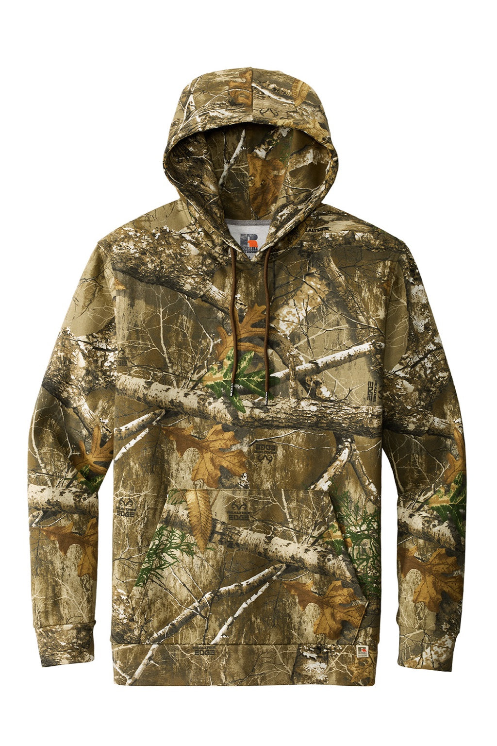 Russell Outdoors RU400 Mens Realtree Hooded Sweatshirt Hoodie w/ Pouch Pocket Realtree Edge Camo Flat Front