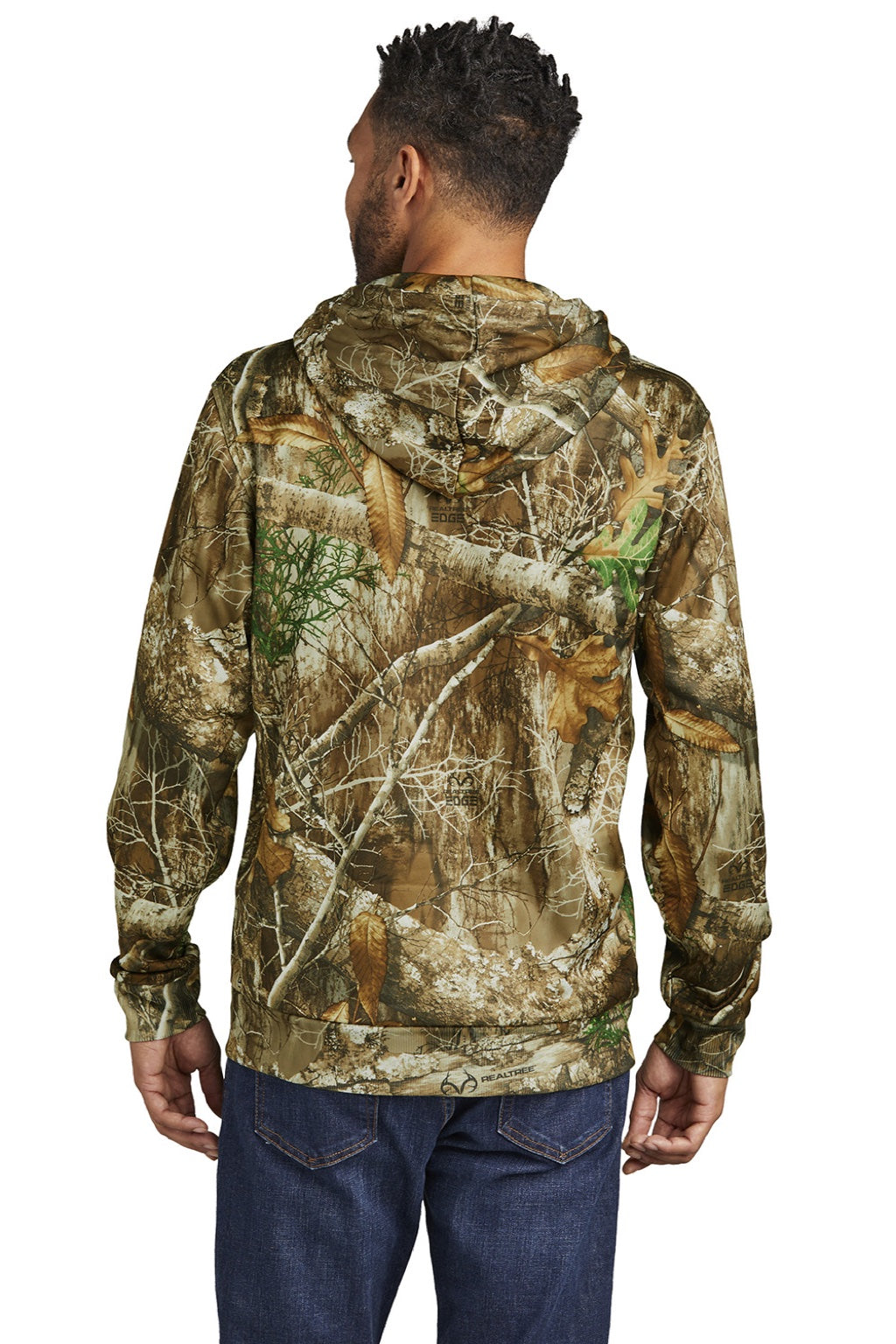 Russell Outdoors RU400 Mens Realtree Hooded Sweatshirt Hoodie w/ Pouch Pocket Realtree Edge Camo Model Back