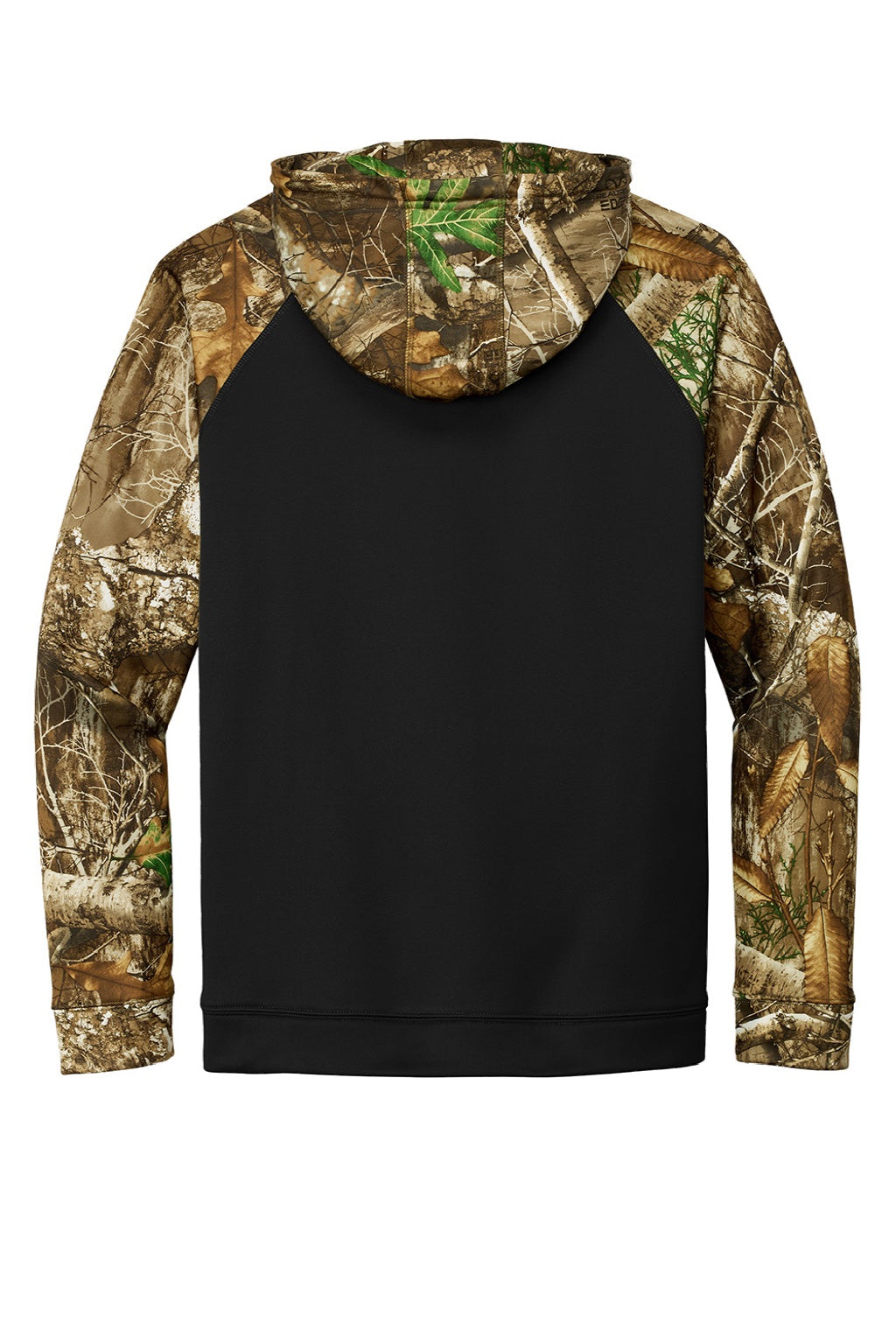 Russell Outdoors RU451 Mens Realtree Colorblock Moisture Wicking Hooded Sweatshirt Hoodie w/ Pouch Pocket Black/Realtree Edge Camo Flat Back