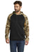 Russell Outdoors RU451 Mens Realtree Colorblock Moisture Wicking Hooded Sweatshirt Hoodie w/ Pouch Pocket Black/Realtree Edge Camo Model Front