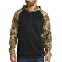 Russell Outdoors Mens Realtree Colorblock Moisture Wicking Hooded Sweatshirt Hoodie w/ Pouch Pocket - Black/Realtree Edge Camo