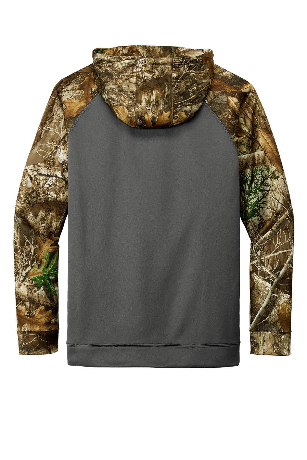 Russell Outdoors RU451 Mens Realtree Colorblock Moisture Wicking Hooded Sweatshirt Hoodie w/ Pouch Pocket Magnet Grey/Realtree Edge Camo Flat Back