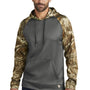 Russell Outdoors Mens Realtree Colorblock Moisture Wicking Hooded Sweatshirt Hoodie w/ Pouch Pocket - Magnet Grey/Realtree Edge Camo