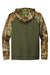 Russell Outdoors RU451 Mens Realtree Colorblock Moisture Wicking Hooded Sweatshirt Hoodie w/ Pouch Pocket Olive Drab Green/Realtree Edge Camo Flat Back