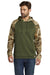 Russell Outdoors RU451 Mens Realtree Colorblock Moisture Wicking Hooded Sweatshirt Hoodie w/ Pouch Pocket Olive Drab Green/Realtree Edge Camo Model Front