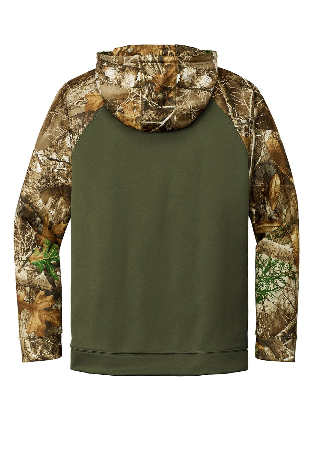 Russell Outdoors RU452 Mens Realtree Colorblock Moisture Wicking Full Zip Hooded Sweatshirt Hoodie w/ Pockets Olive Drab Green/Realtree Edge Camo Flat Back