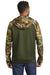Russell Outdoors RU452 Mens Realtree Colorblock Moisture Wicking Full Zip Hooded Sweatshirt Hoodie w/ Pockets Olive Drab Green/Realtree Edge Camo Model Back