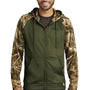 Russell Outdoors Mens Realtree Colorblock Moisture Wicking Full Zip Hooded Sweatshirt Hoodie w/ Pockets - Olive Drab Green/Realtree Edge Camo
