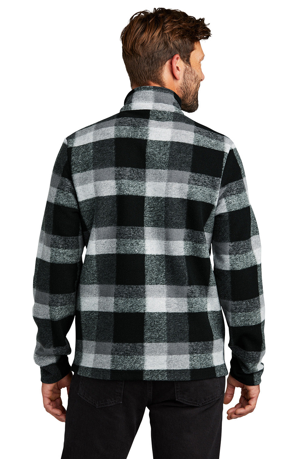 Russell Outdoors RU551 Mens Basin 1/4 Snap Jacket Deep Black Plaid Model Back
