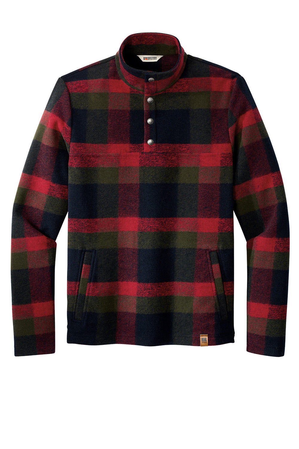 Russell Outdoors RU551 Mens Basin 1/4 Snap Jacket Red Plaid Flat Front