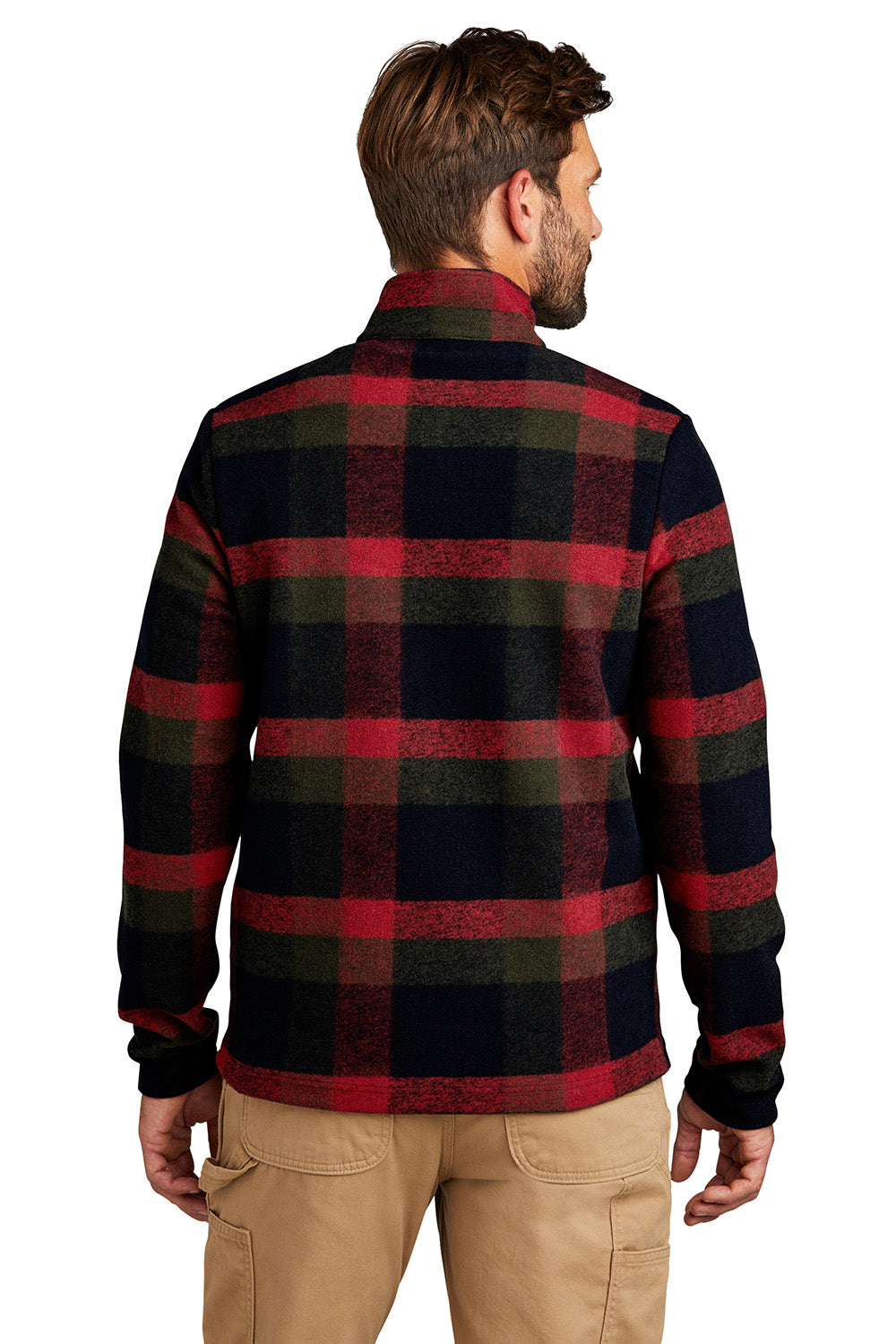Russell Outdoors RU551 Mens Basin 1/4 Snap Jacket Red Plaid Model Back