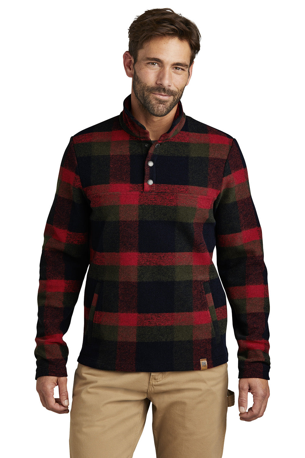 Russell Outdoors RU551 Mens Basin 1/4 Snap Jacket Red Plaid Model Front