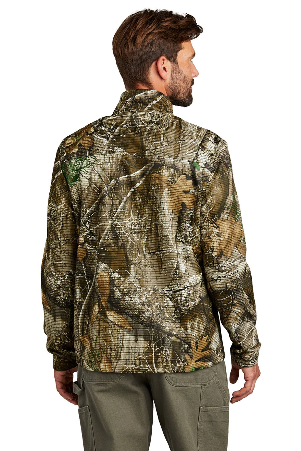 Russell Outdoors RU600 Mens Realtree Atlas Water Resistant Full Zip Soft Shell Jacket Realtree Edge Camo Model Back
