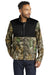 Russell Outdoors RU601 Mens Realtree Atlas Water Resistant Colorblock Full Zip Soft Shell Jacket Deep Black/Realtree Edge Camo Model Front