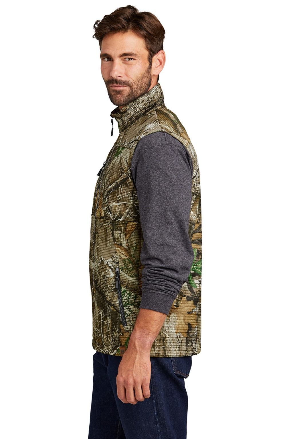 Russell Outdoors RU603 Mens Realtree Atlas Water Resistant Full Zip Soft Shell Vest Realtree Edge Camo Model Side