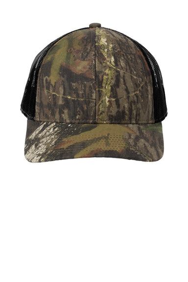 Russell Outdoors Hats RU900 Mens Camo Snapback Trucker Hat Mossy Oak New Break Up Camo/Deep Black Flat Front