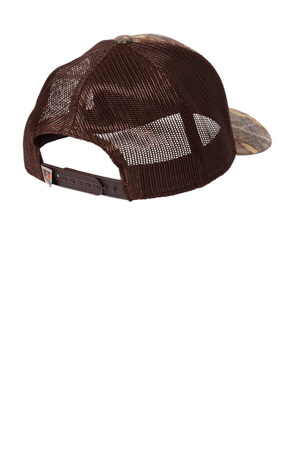 Russell Outdoors Hats RU900 Mens Camo Snapback Trucker Hat Realtree Edge Camo/Brown Flat Back