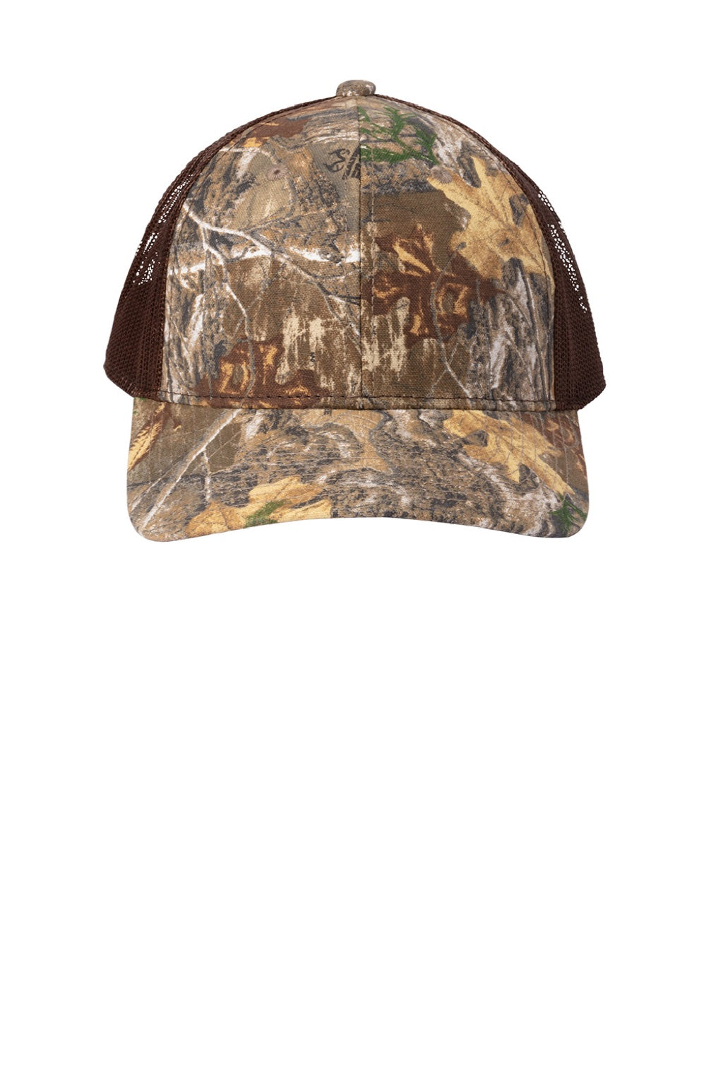 Russell Outdoors Hats RU900 Mens Camo Snapback Trucker Hat Realtree Edge Camo/Brown Flat Front