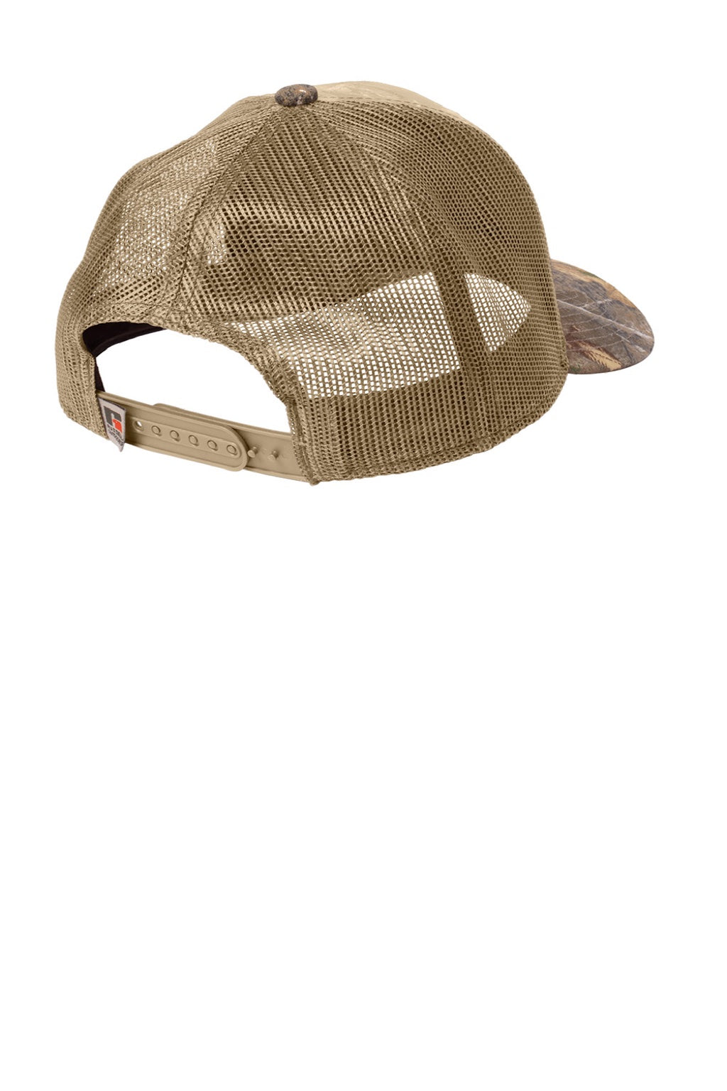 Russell Outdoors Hats RU900 Mens Camo Snapback Trucker Hat Realtree Edge Camo/Coyote Brown Flat Back
