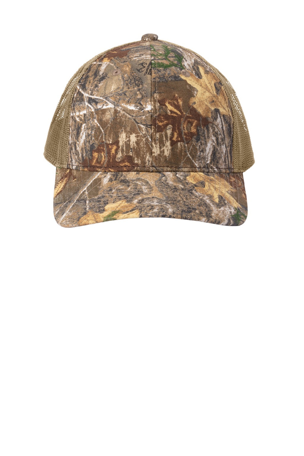 Russell Outdoors Hats RU900 Mens Camo Snapback Trucker Hat Realtree Edge Camo/Coyote Brown Flat Front