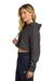 Champion RW01W Womens Reverse Weave Cropped Cut Off Hooded Sweatshirt Hoodie Heather Charcoal Grey Model Side