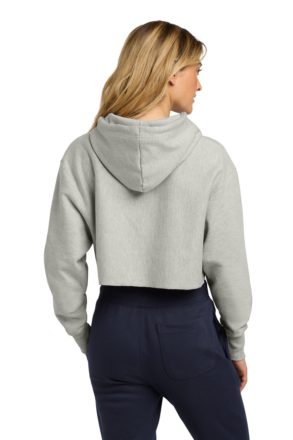 Champion RW01W Womens Reverse Weave Cropped Cut Off Hooded Sweatshirt Hoodie Oxford Grey Model Back