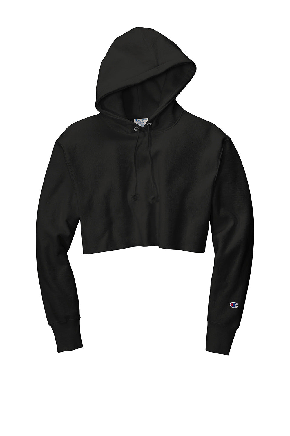 Champion RW01W Womens Reverse Weave Cropped Cut Off Hooded Sweatshirt Hoodie Black Flat Front