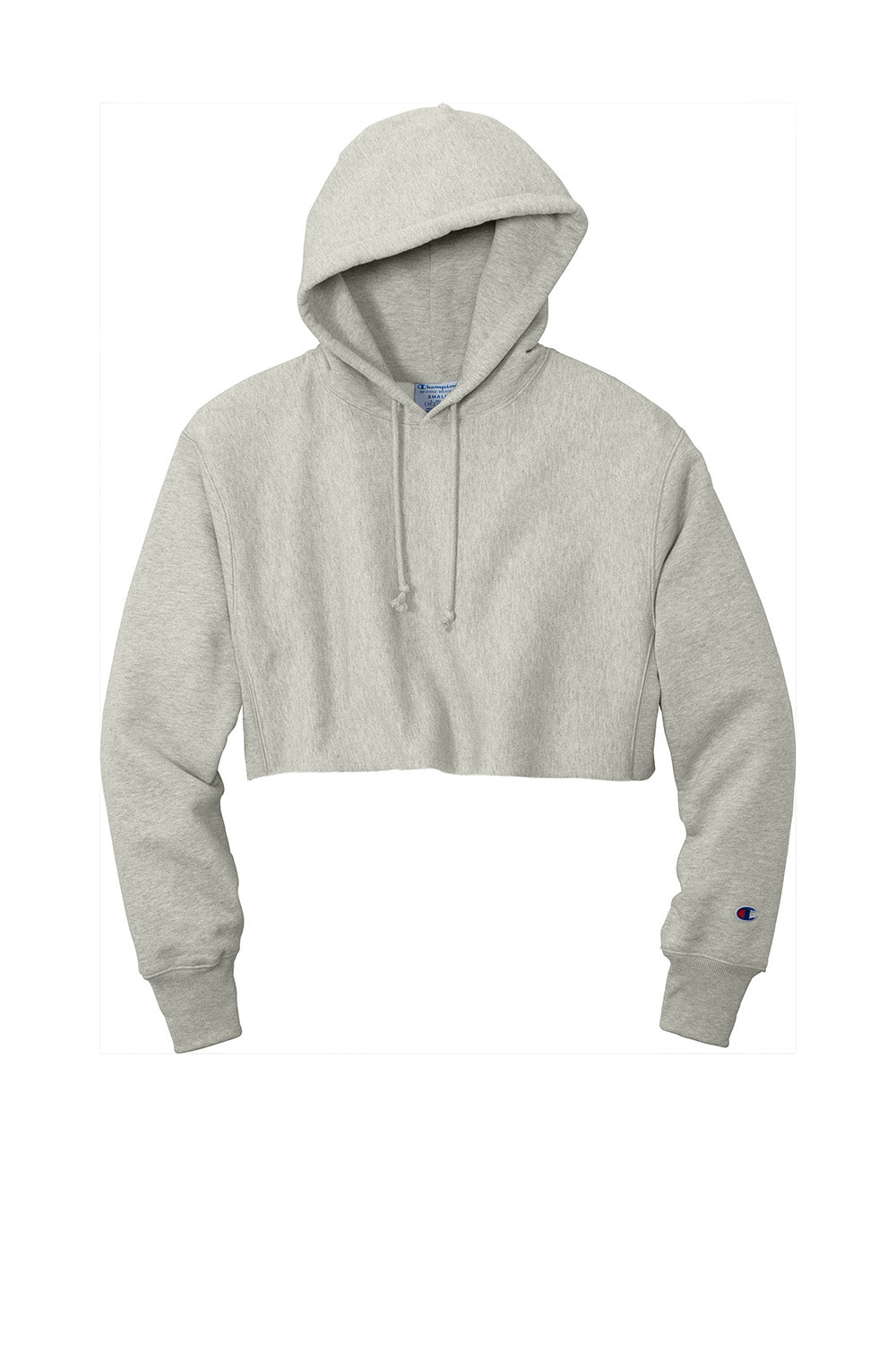 Champion RW01W Womens Reverse Weave Cropped Cut Off Hooded Sweatshirt Hoodie Oxford Grey Flat Front