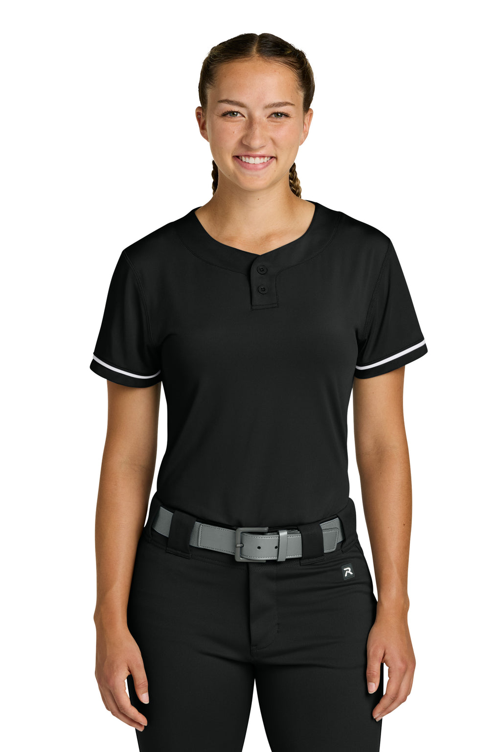 Richardson RW7220 Womens Select 2 Button Softball Jersey Black Model Front