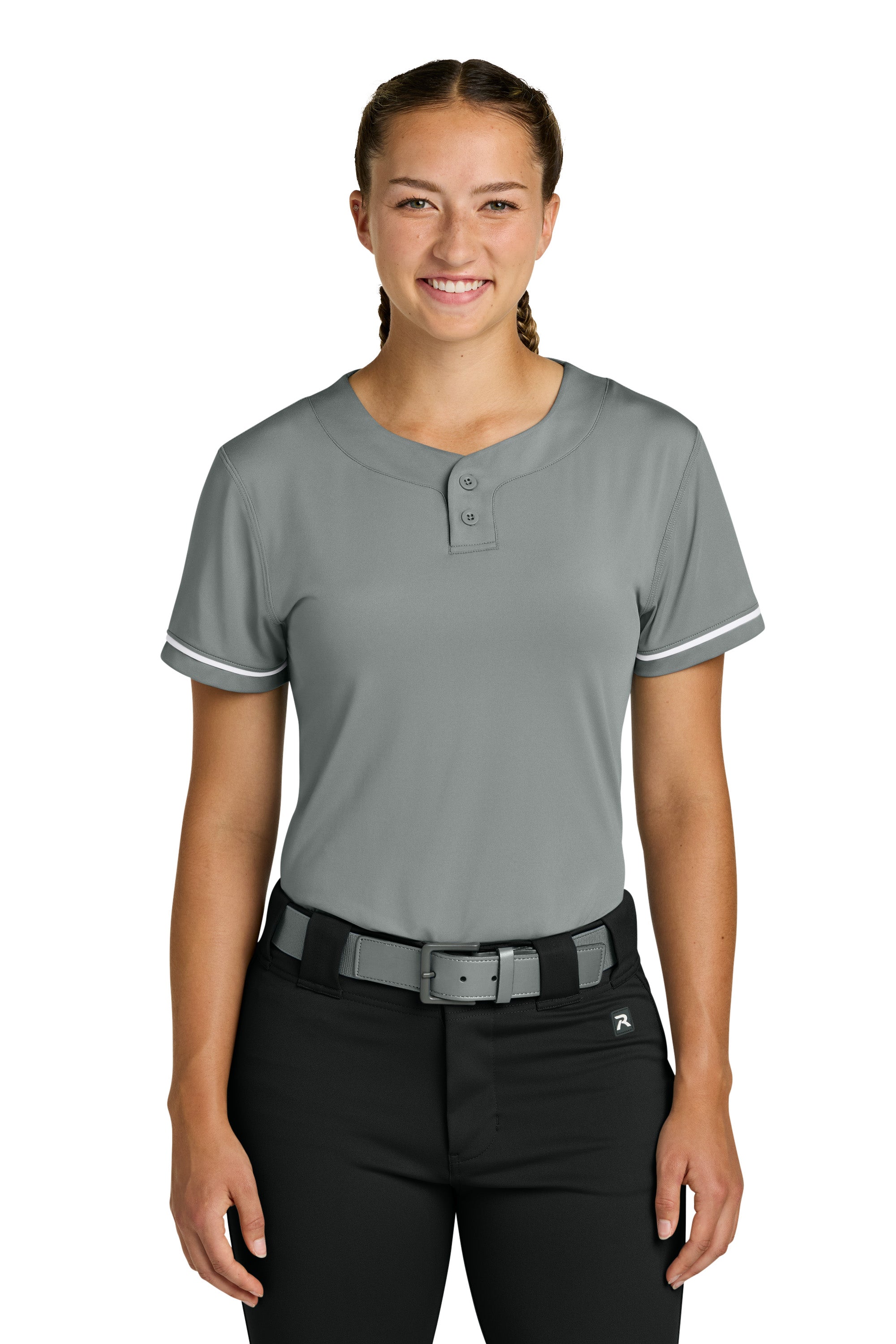 Richardson RW7220 Womens Select 2 Button Softball Jersey Grey Model Front