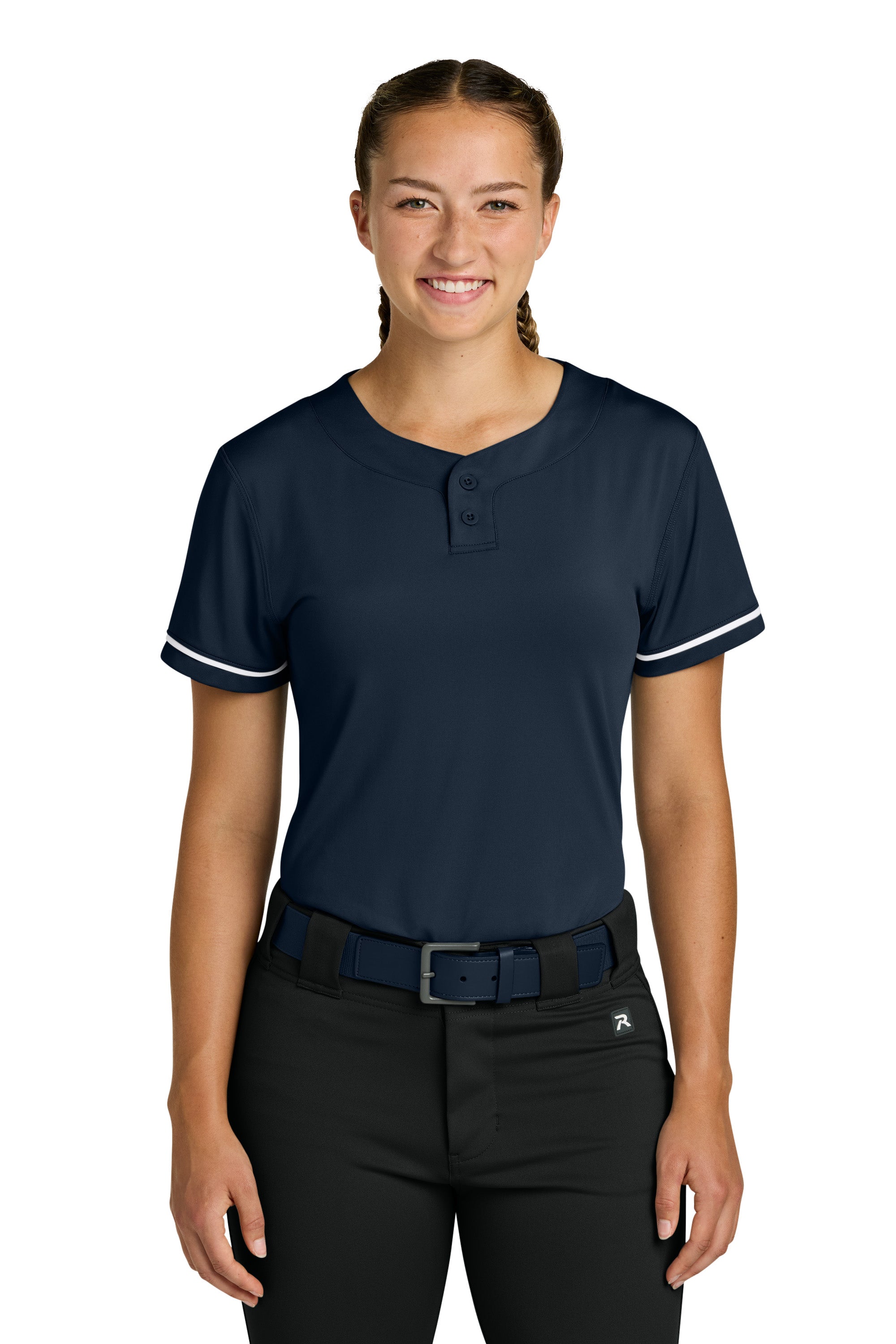 Richardson RW7220 Womens Select 2 Button Softball Jersey Navy Blue Model Front