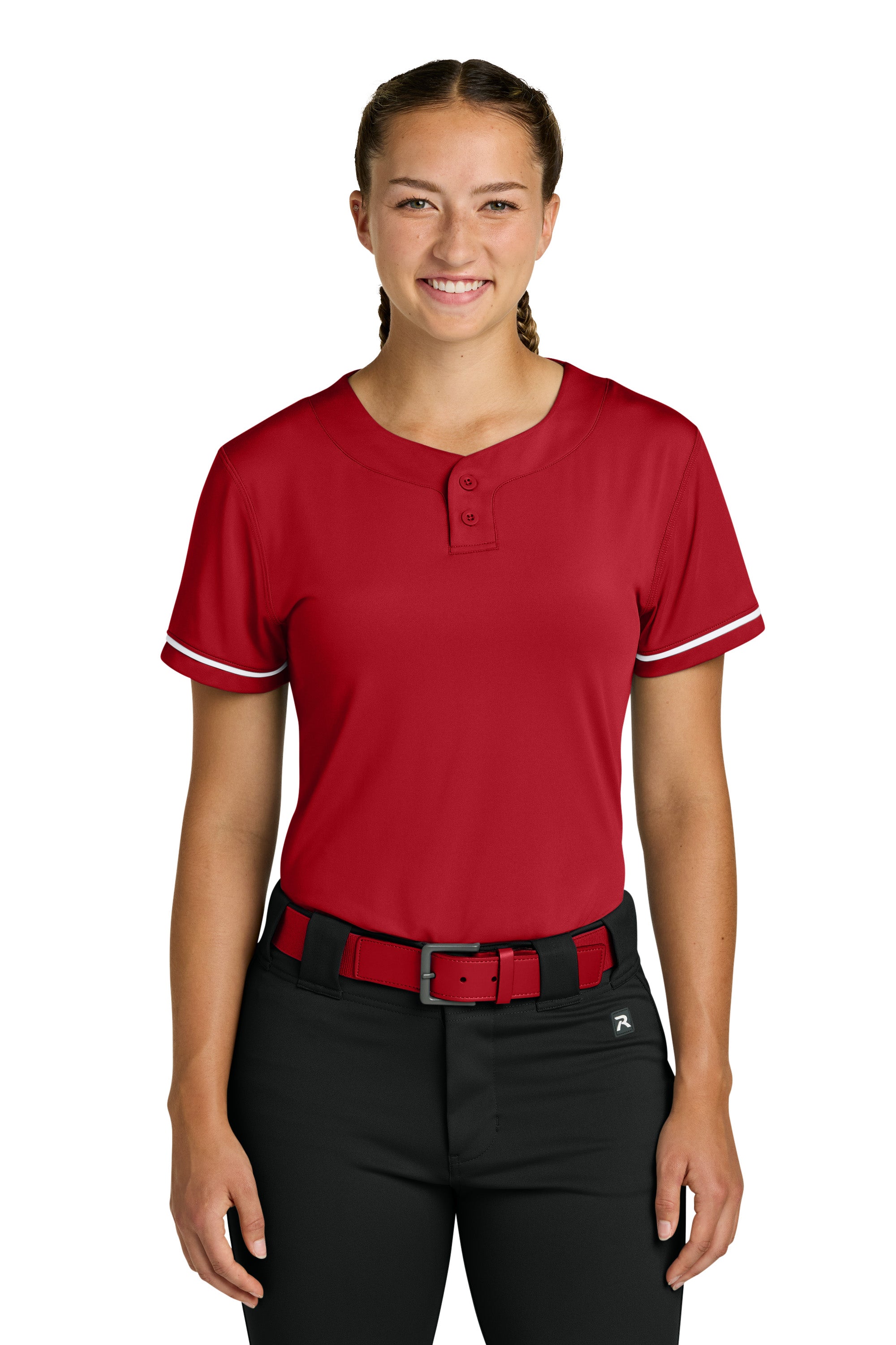 Richardson RW7220 Womens Select 2 Button Softball Jersey Red Model Front