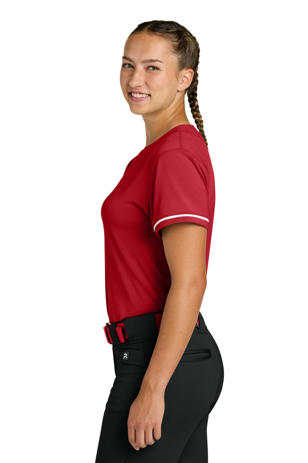 Richardson RW7220 Womens Select 2 Button Softball Jersey Red Model Side