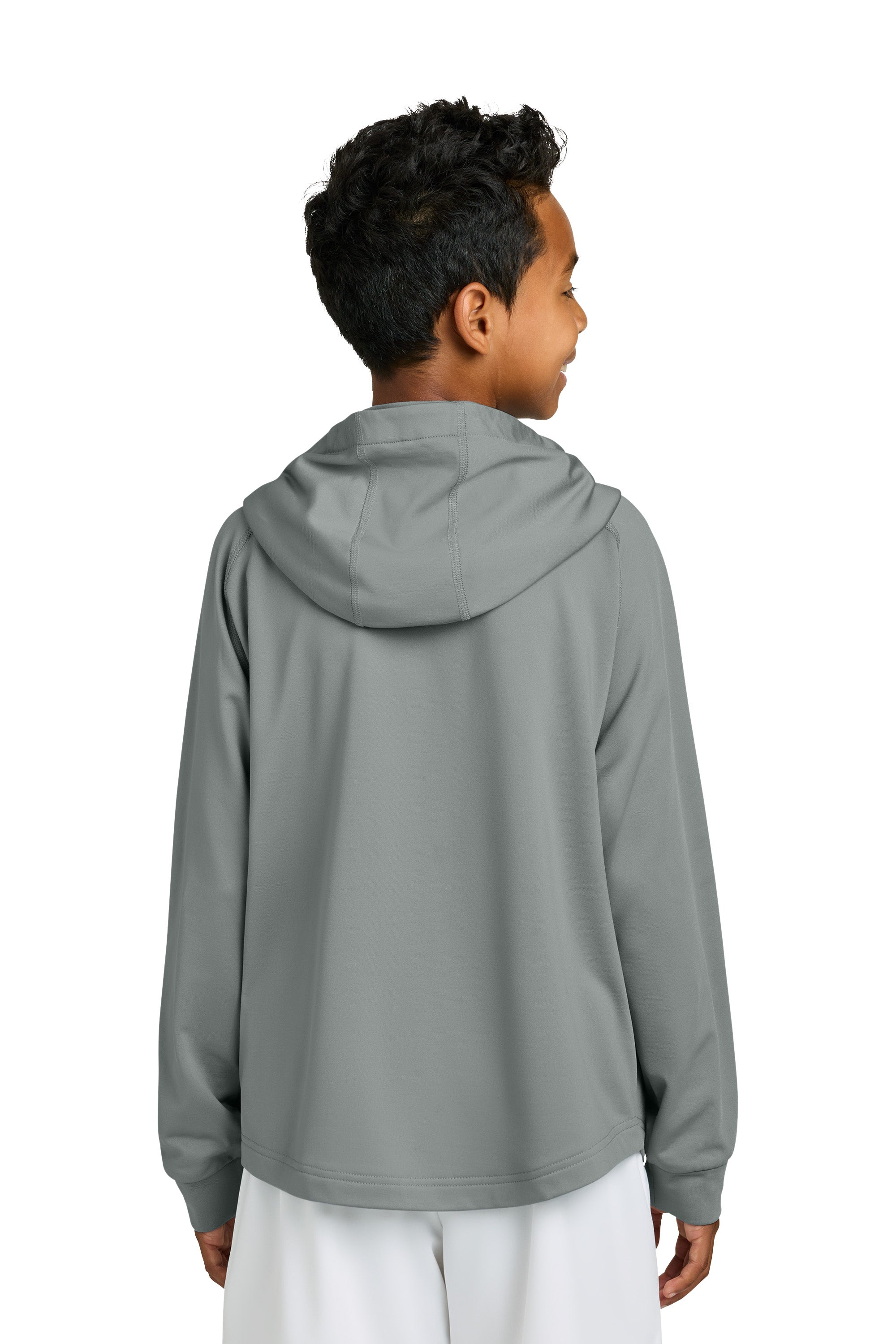 Richardson RY7200LSH Youth Charge Performance Fleece Hooded Sweatshirt Hoodie w/ Pouch Pocket Grey Model Back