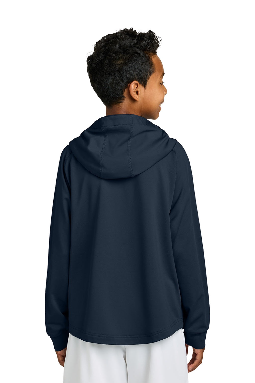 Richardson RY7200LSH Youth Charge Performance Fleece Hooded Sweatshirt Hoodie w/ Pouch Pocket Navy Blue Model Back
