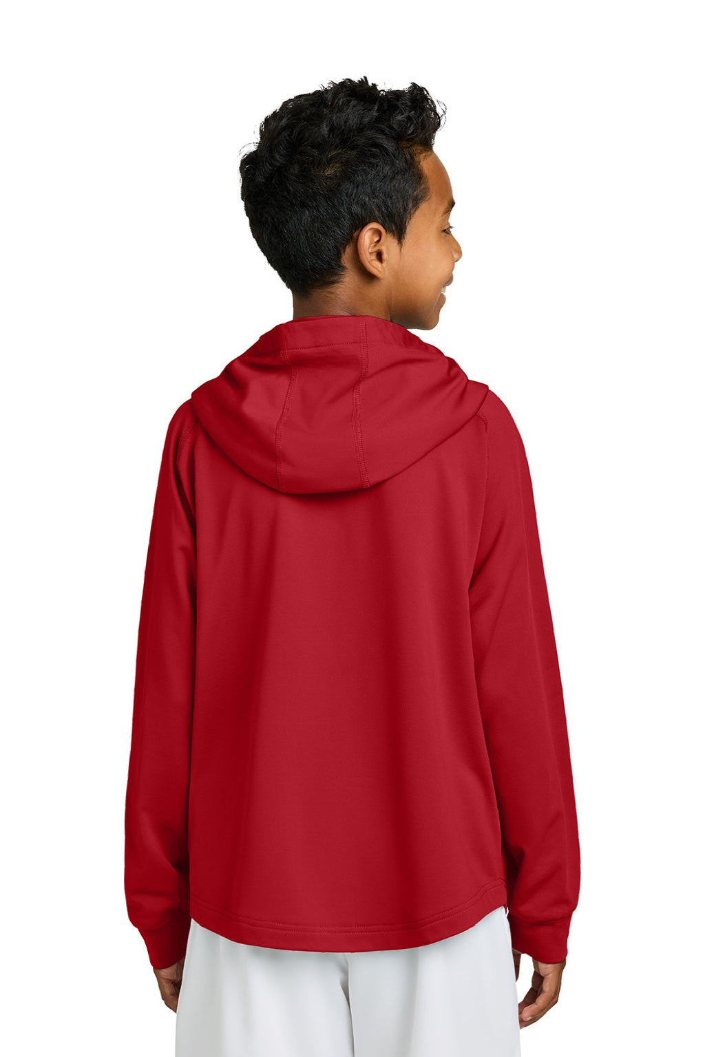 Richardson RY7200LSH Youth Charge Performance Fleece Hooded Sweatshirt Hoodie w/ Pouch Pocket Red Model Back
