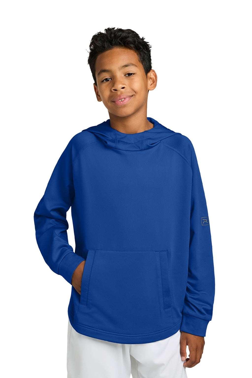 Richardson RY7200LSH Youth Charge Performance Fleece Hooded Sweatshirt Hoodie w/ Pouch Pocket Royal Blue Model Front
