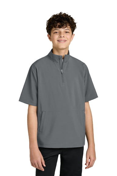 Richardson RY7400SSQ Youth Barrage Short Sleeve 1/4 Zip Wind Jacket Charcoal Grey Model Front