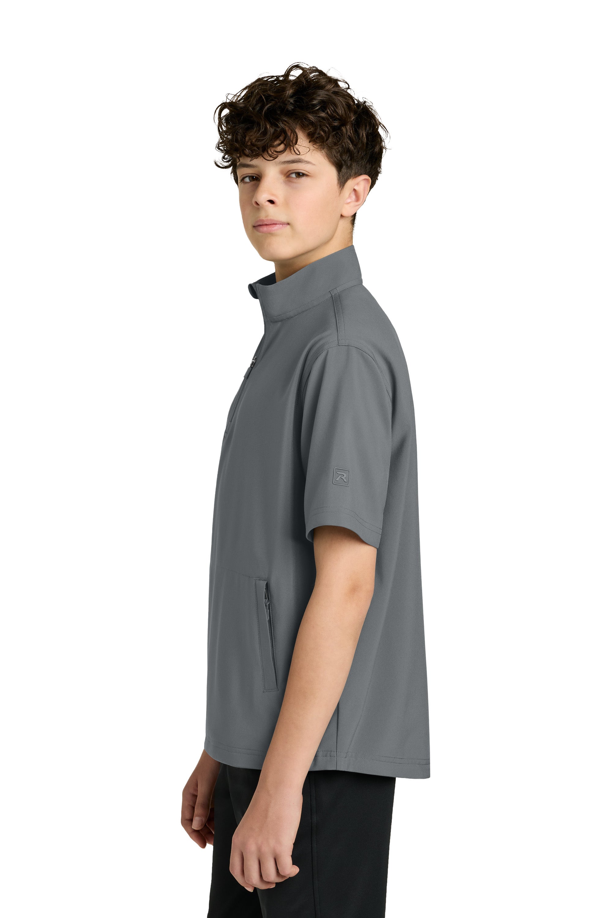 Richardson RY7400SSQ Youth Barrage Short Sleeve 1/4 Zip Wind Jacket Charcoal Grey Model Side
