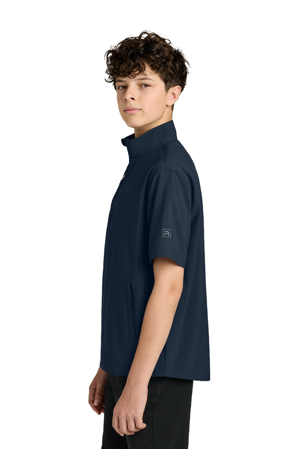 Richardson RY7400SSQ Youth Barrage Short Sleeve 1/4 Zip Wind Jacket Navy Blue Model Side