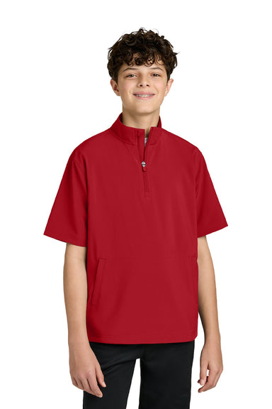 Richardson RY7400SSQ Youth Barrage Short Sleeve 1/4 Zip Wind Jacket Red Model Front