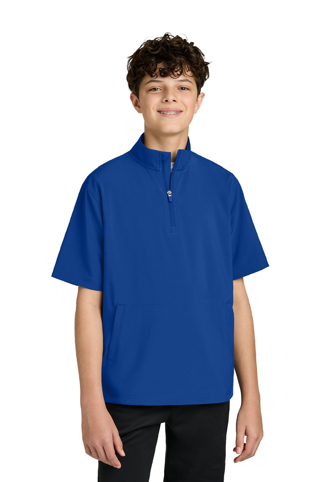 Richardson RY7400SSQ Youth Barrage Short Sleeve 1/4 Zip Wind Jacket Royal Blue Model Front
