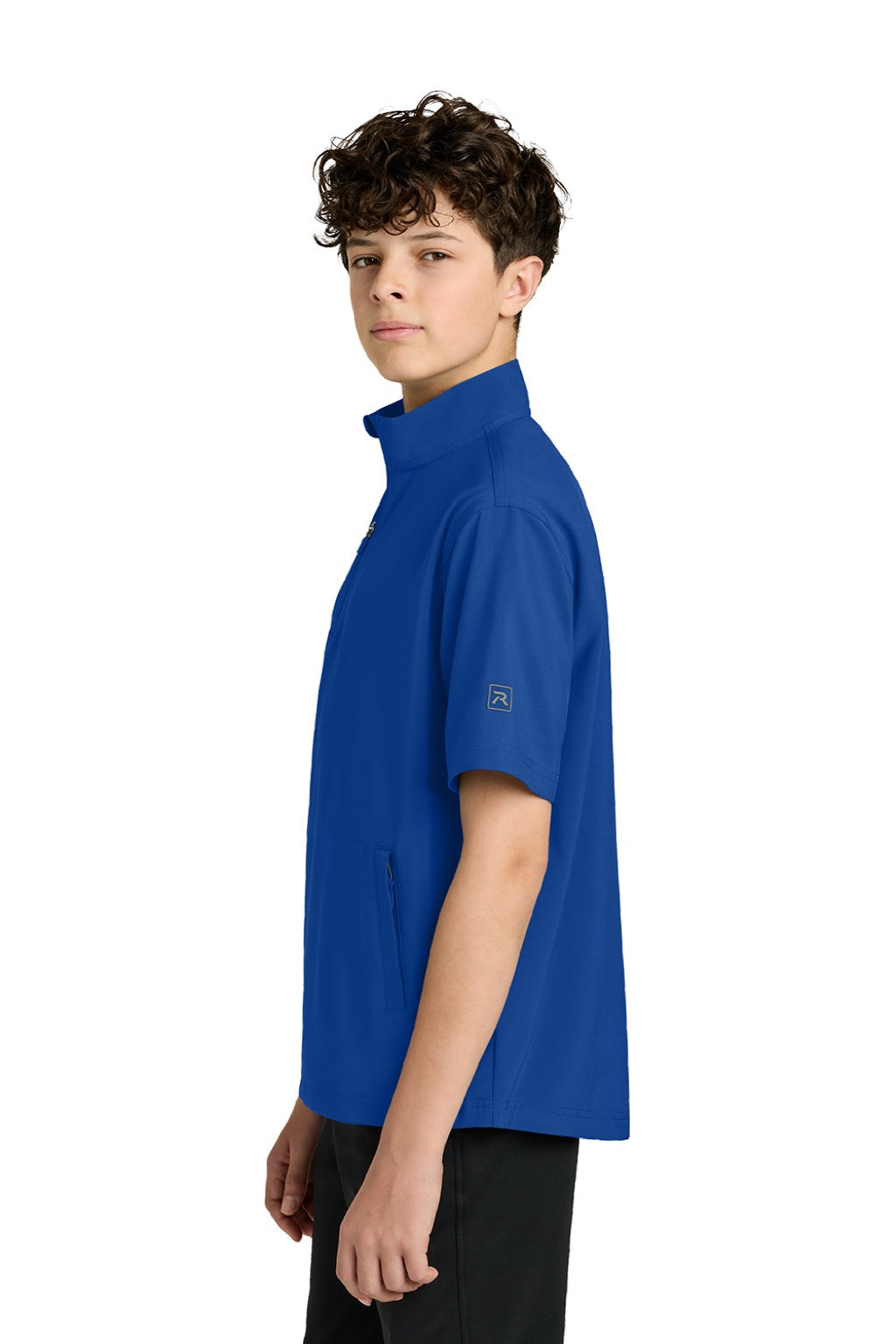 Richardson RY7400SSQ Youth Barrage Short Sleeve 1/4 Zip Wind Jacket Royal Blue Model Side