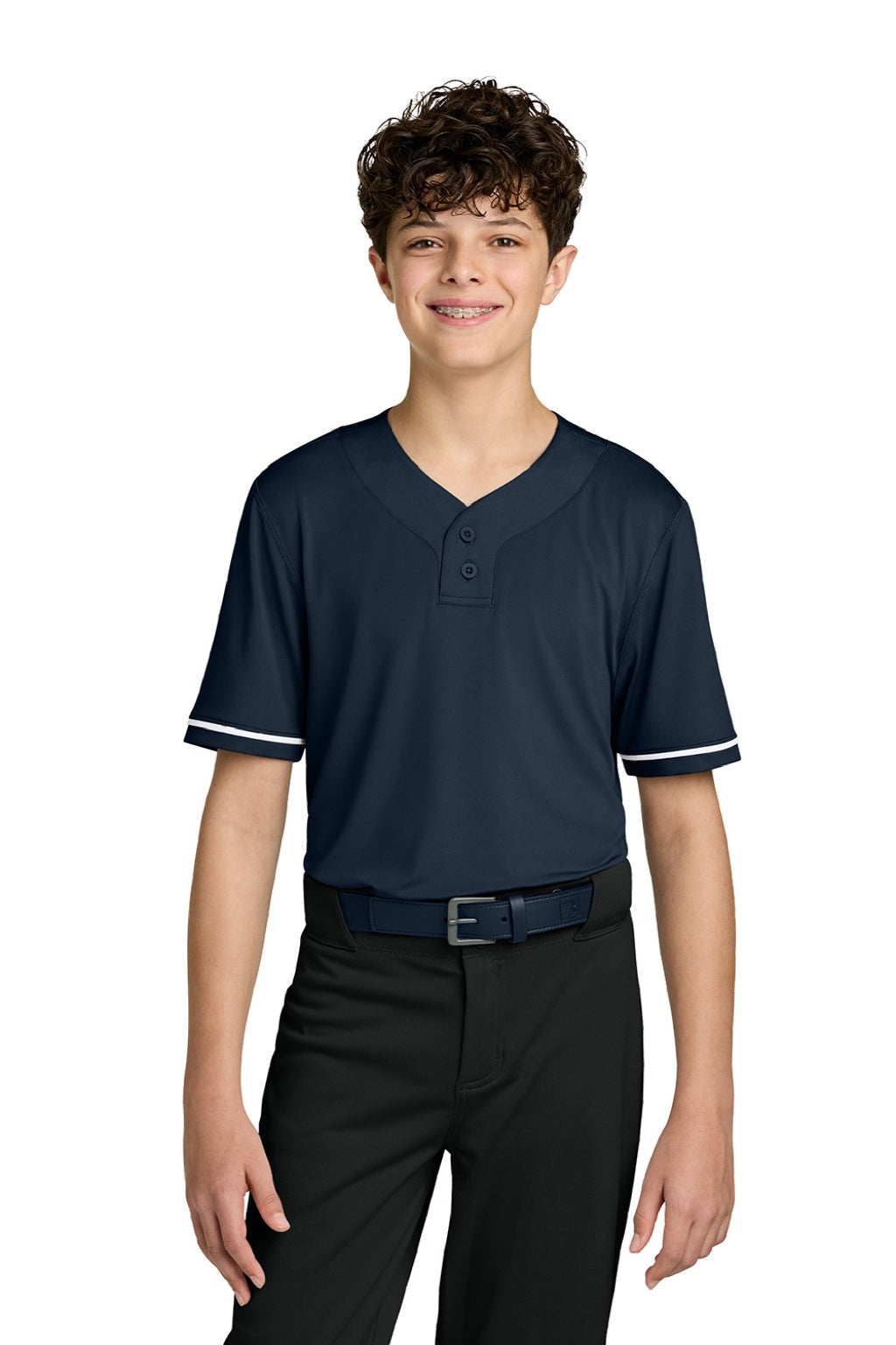 Richardson RY7910 Youth Select 2 Button Baseball Jersey Navy Blue Model Front