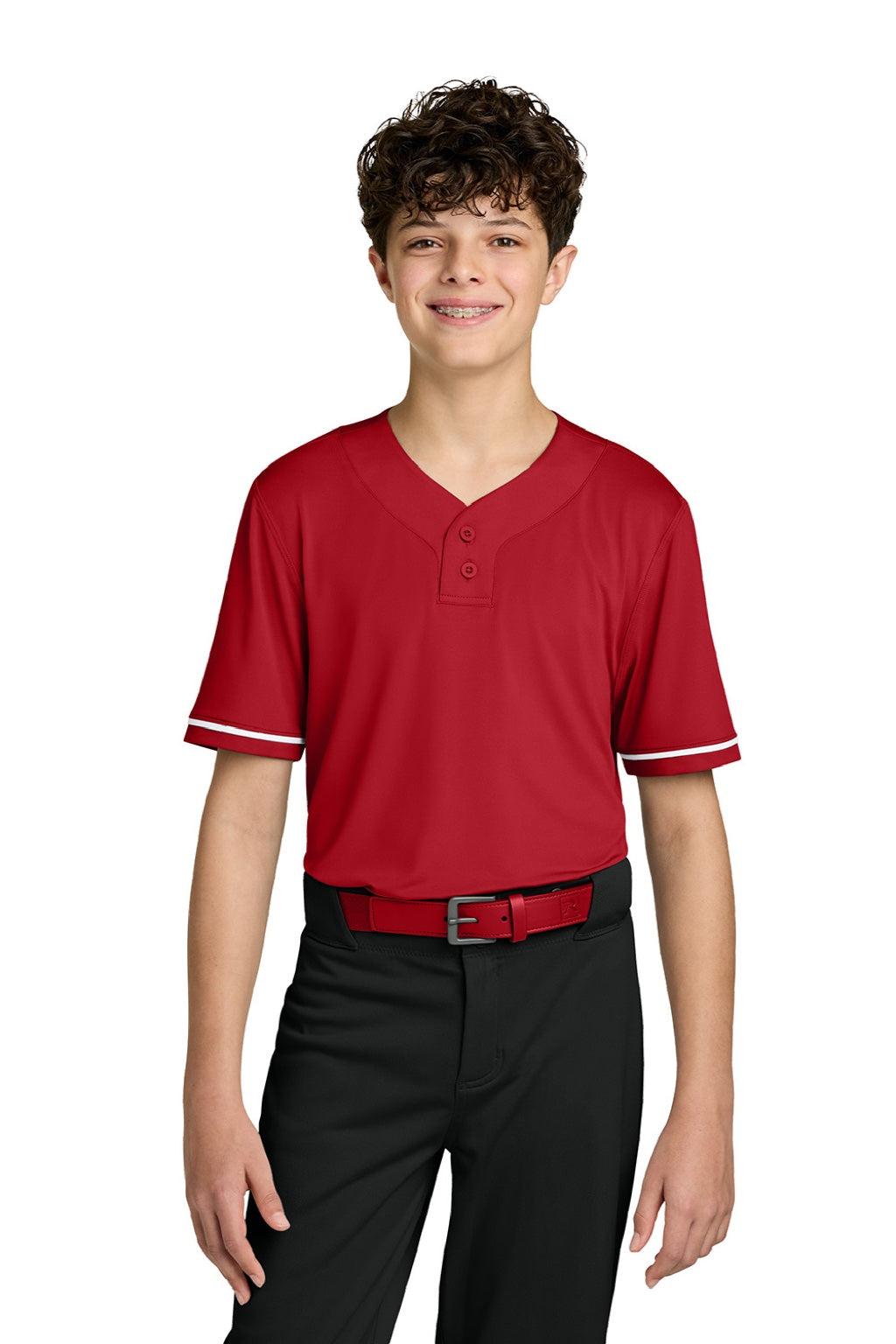 Richardson RY7910 Youth Select 2 Button Baseball Jersey Red Model Front